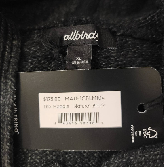 NWT allbirds The Hoodie full zip merino wool hooded sweater - XL - black - XL - Picture 8 of 9